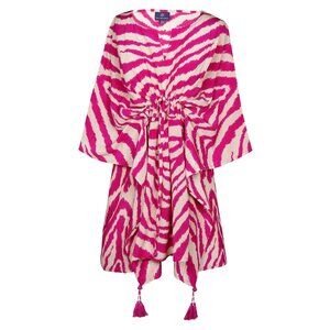 NWT Pax Philomena Italian Silk Zebra Fuschia Short Kaftan ONE SIZE Retail $695
